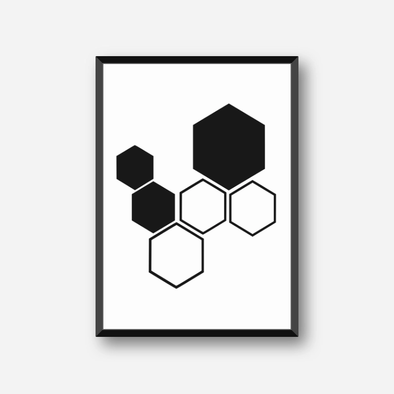Black hive pattern minimalist downloadable design to print at home, digital print