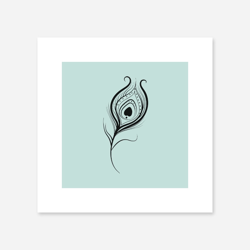 Black feather on light green blue background free downloadable print at home design, digital print