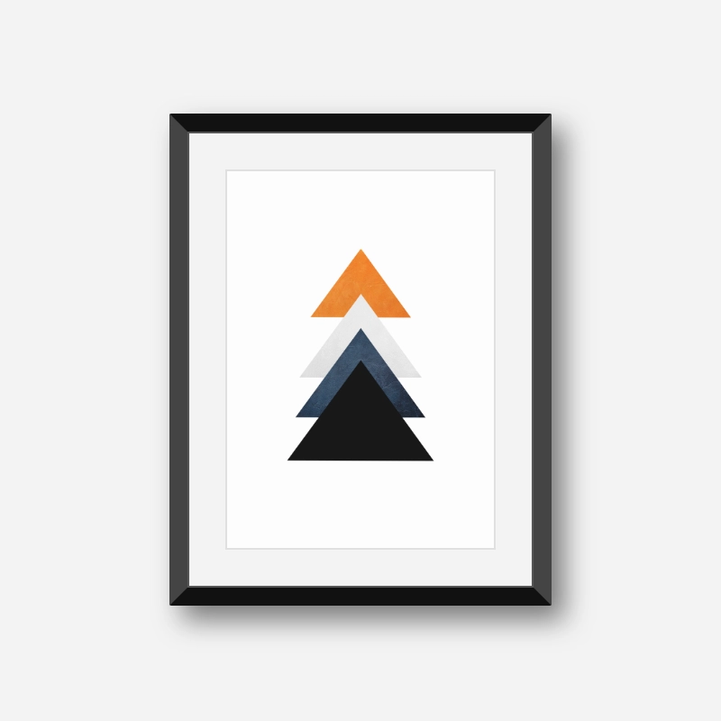 Orange blue and black triangles minimalist Scandinavian nordic style downloadable wall art, digital print