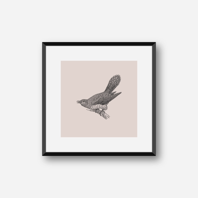 Bird on tree branch drawing with light greyish red background free printable design, digital print