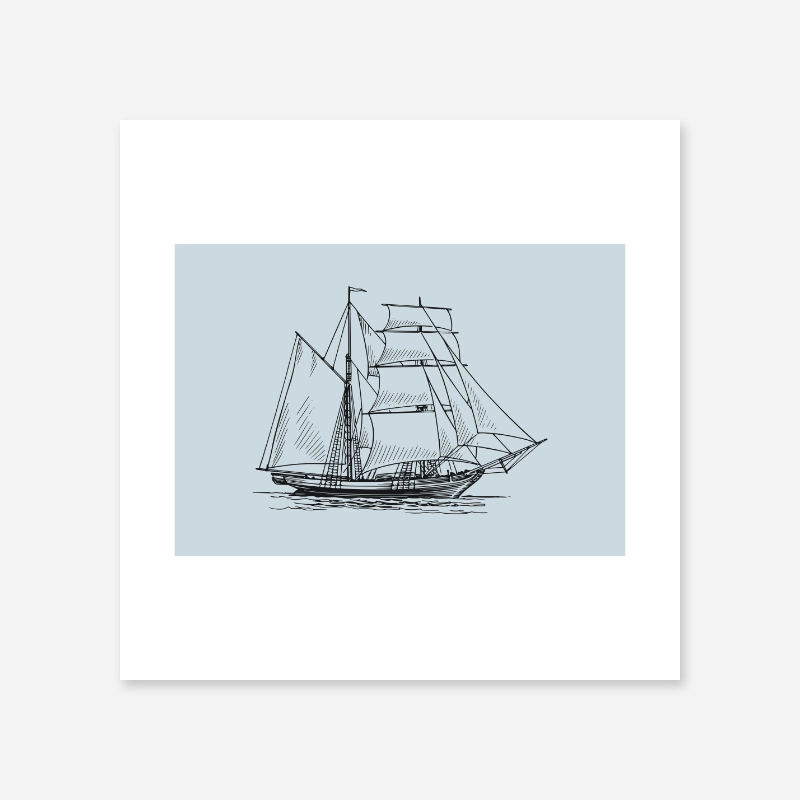 Vintage ship with light blue background downloadable design to print at home, digital print