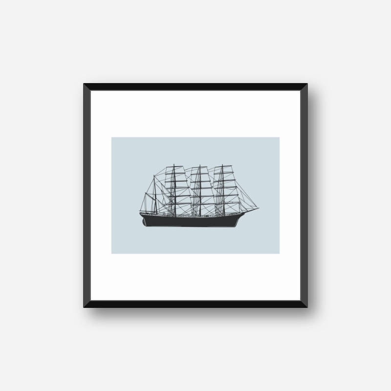Vintage ship with light blue background downloadable design to print at home, digital print