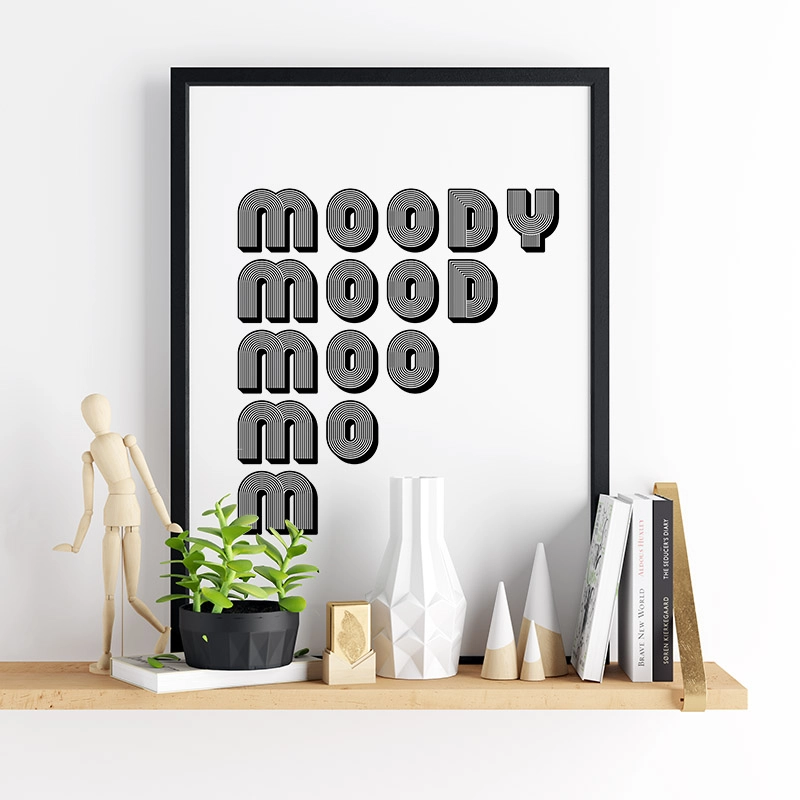 Moody mood moo mo m funny typography downloadable design to print at home, digital print