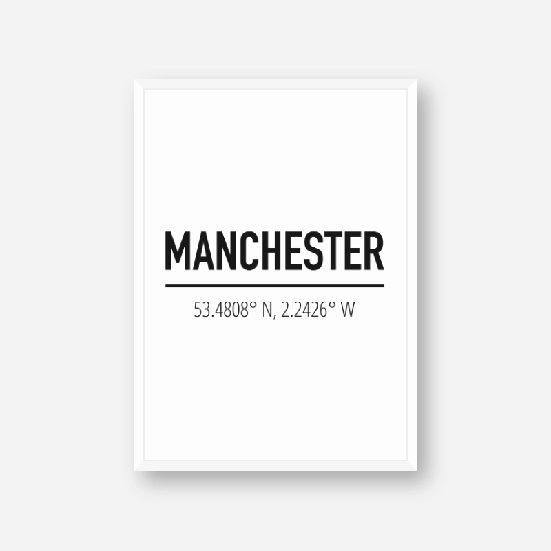 Manchester coordinates typography downloadable wall art, digital print
