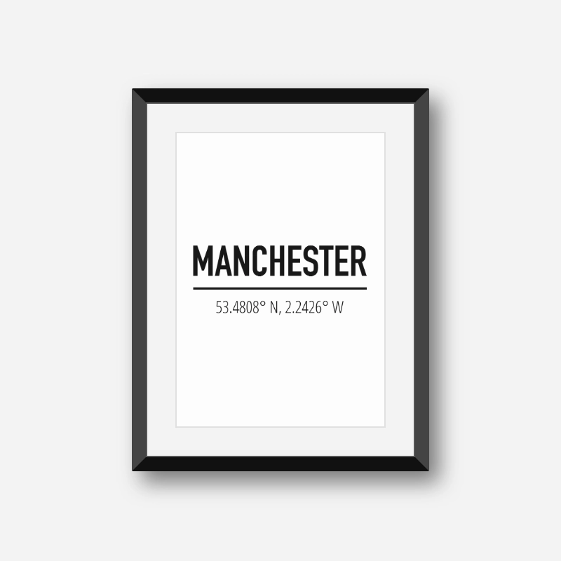 Manchester coordinates typography downloadable wall art, digital print