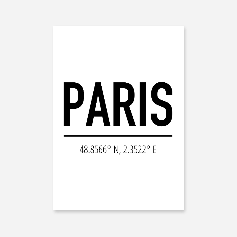 Paris coordinates typography downloadable wall art, digital print