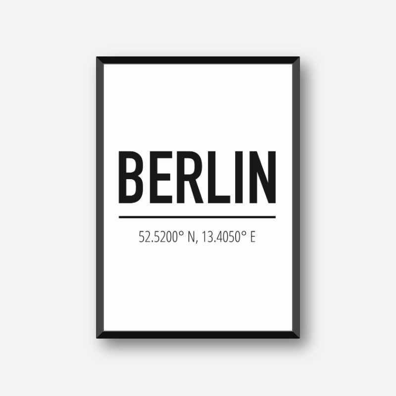 Berlin coordinates typography downloadable wall art design, digital print
