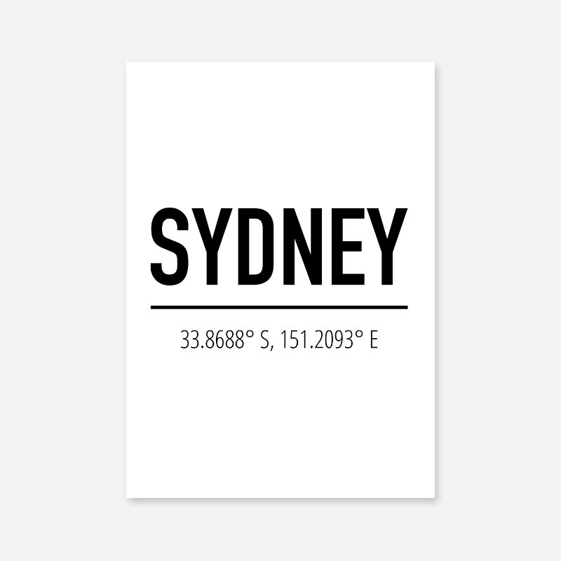 Sydney coordinates typography downloadable wall art design, digital print