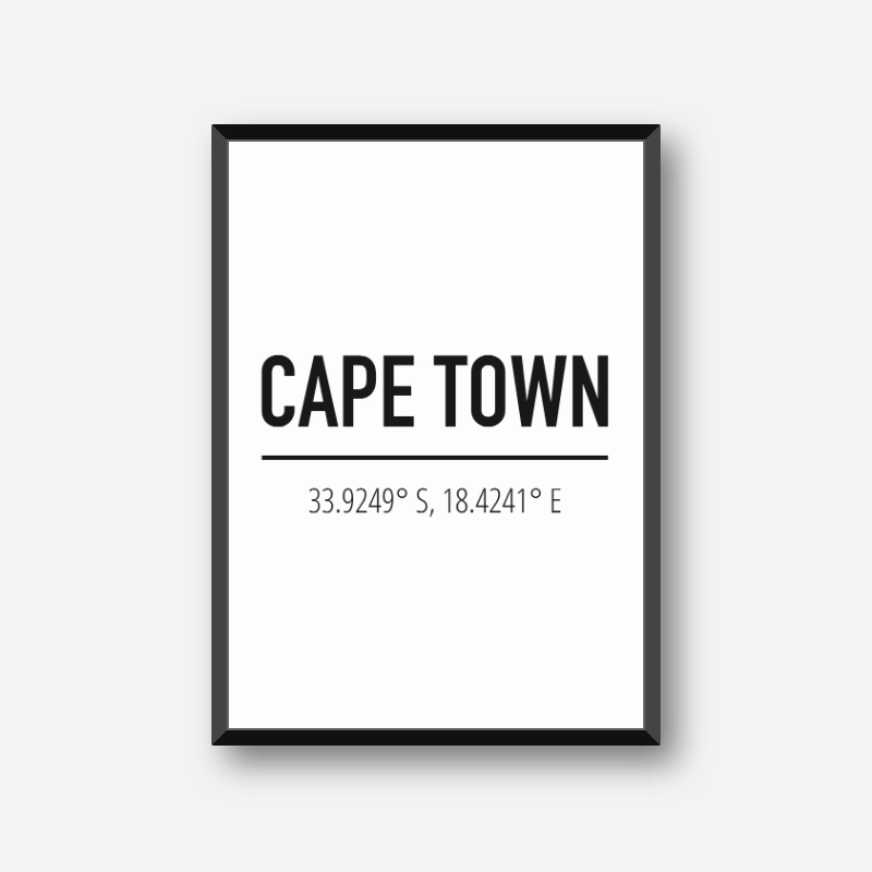 Cape Town coordinates typography downloadable wall art design, digital print