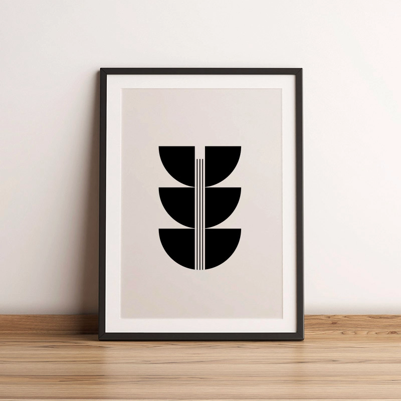 Mid-century modern style black and white abstract shapes minimalist downloadable free wall art design, digital print