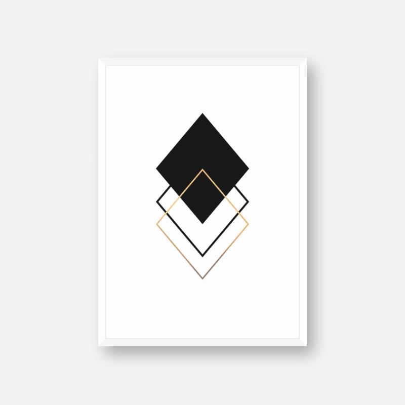 Black and gold rhombus geometric minimalist Scandinavian nordic style printable wall art, digital print