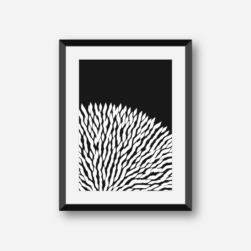 Fluffy abstract flower shape with black background minimalist printable design for wall art, digital print