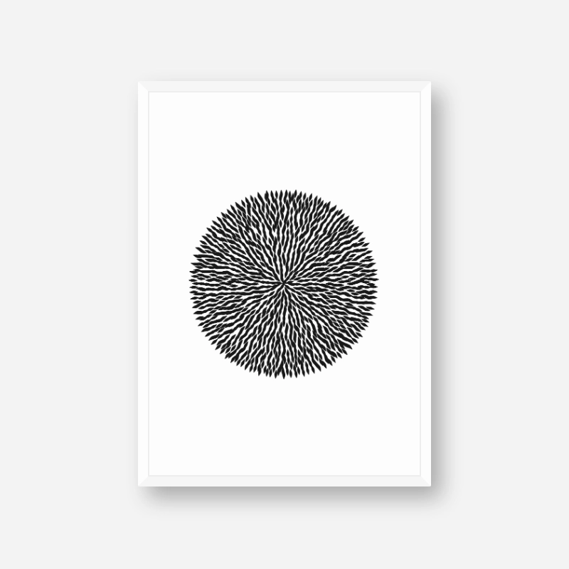 Black Dandelion like shape abstract minimalist printable design for wall art, digital print
