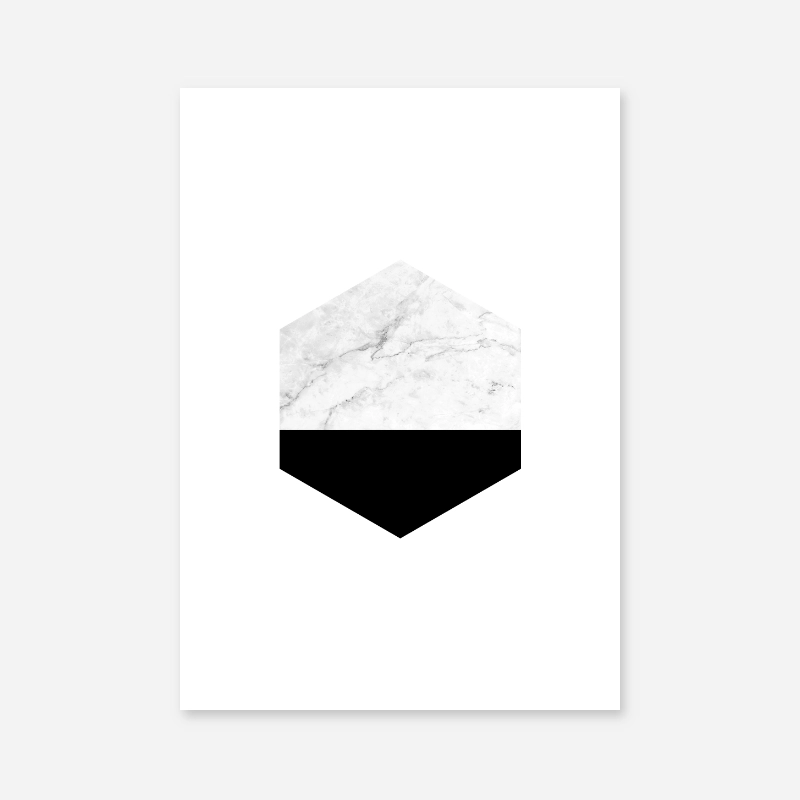 Marble and black hexagon geometric minimalist Scandinavian nordic style printable wall art, digital print