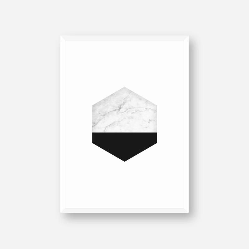 Marble and black hexagon geometric minimalist Scandinavian nordic style printable wall art, digital print