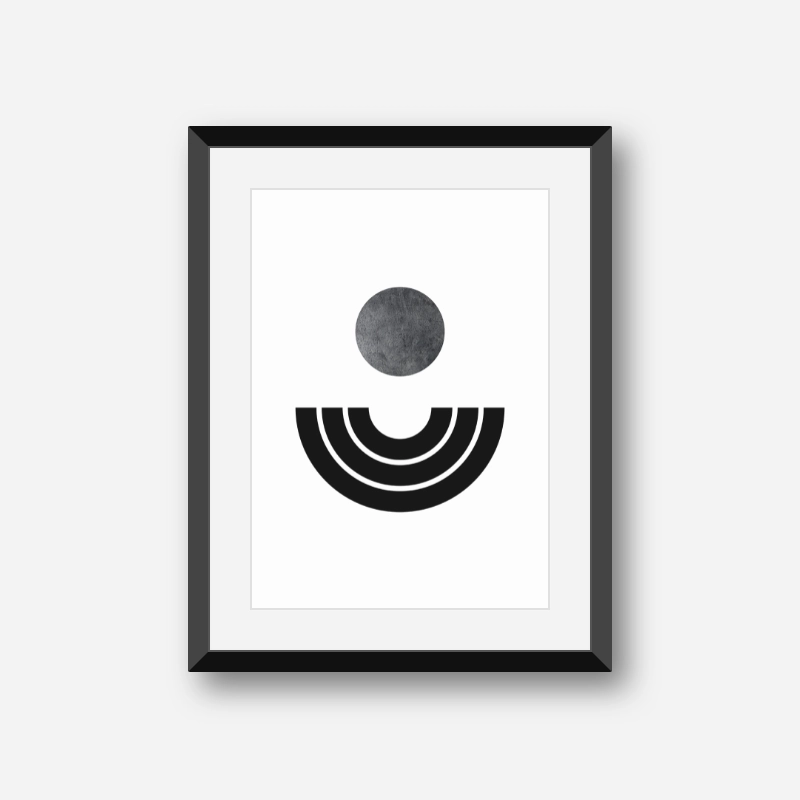 Dark moon black half circles Nordic style abstract minimalist printable wall art design to print at home, free digital print