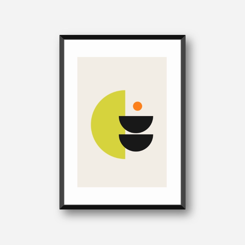 Bright flashy green black and orange half moon like abstract minimalist printable wall art design to print at home, free digital print