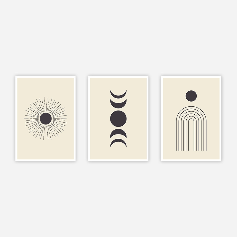 Moon phases abstract minimalist wall art design part of a set of three free digital print