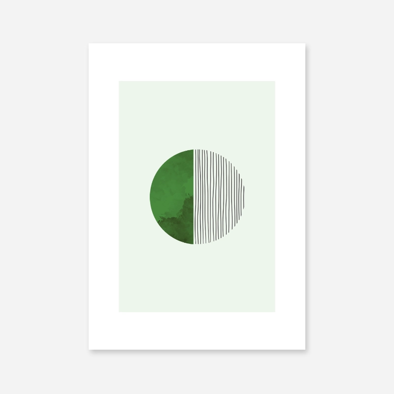 Green half moon hand-drawn lines abstract minimalist wall art design free downloadable digital art print