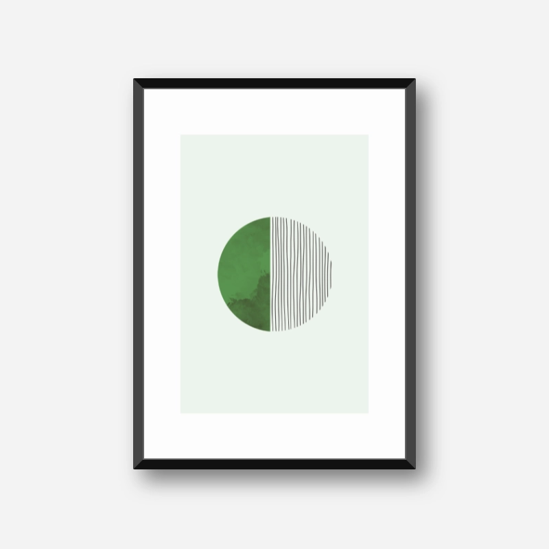 Green half moon hand-drawn lines abstract minimalist wall art design free downloadable digital art print