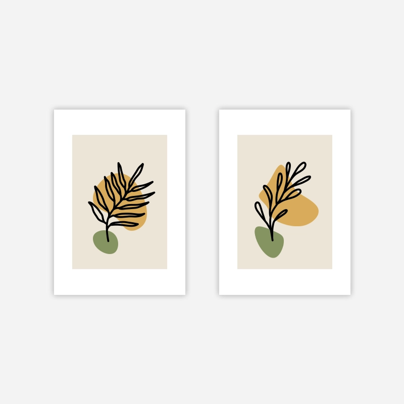 Botanical leaf abstract design in brown and green part of set of two free digital art print