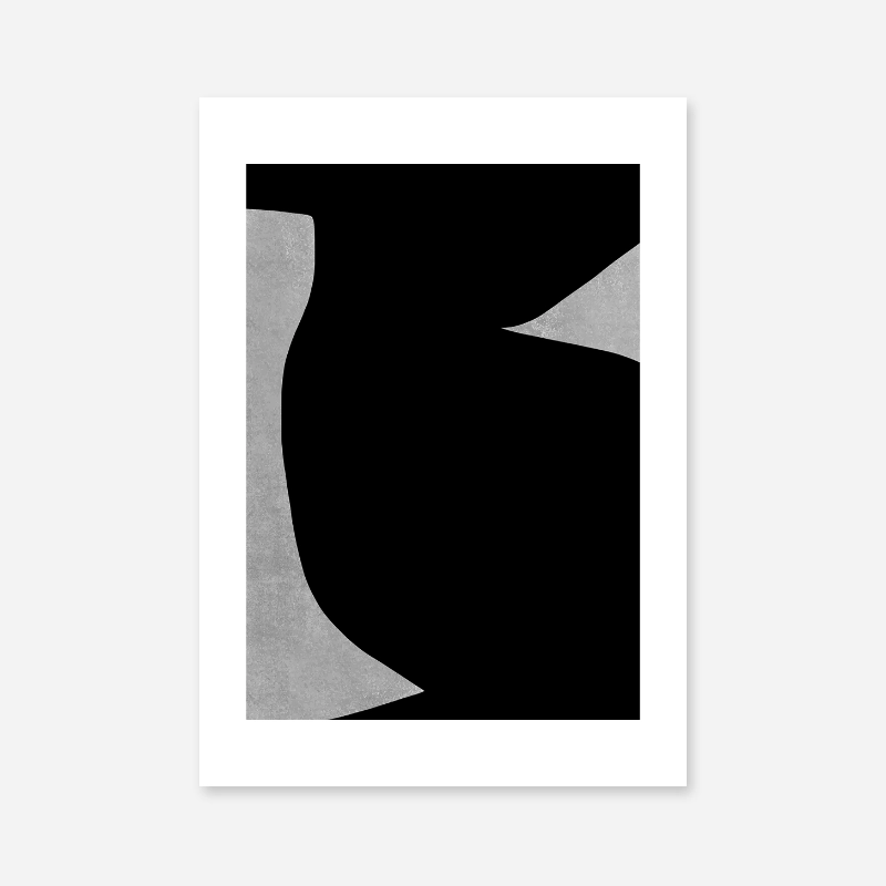 Abstract minimalist black random shape with concrete grunge background art print