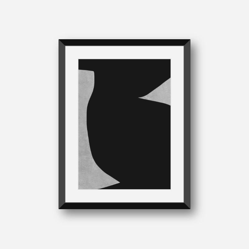 Abstract minimalist black random shape with concrete grunge background art print