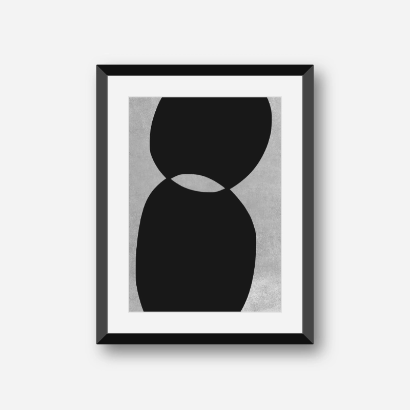 Minimalist abstract black shapes with concrete effect background downloadable art print