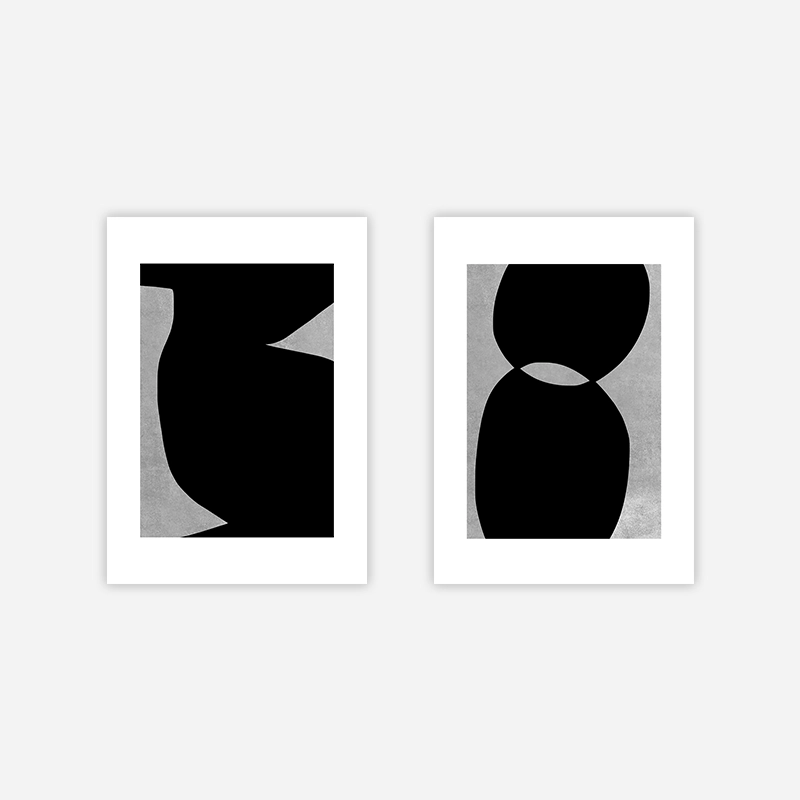 Minimalist abstract black shapes with concrete effect background downloadable art print