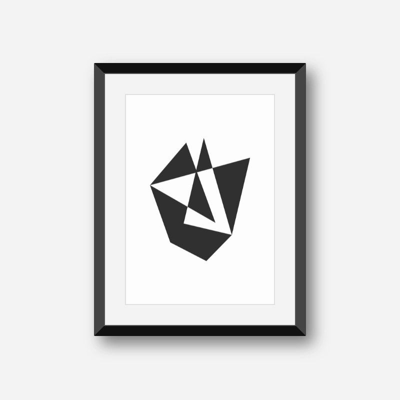 Modern minimalistic black and white design with triangles and random rectangles art print