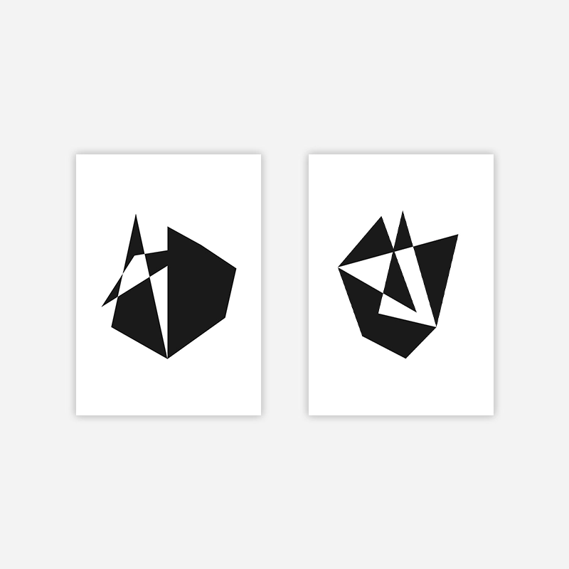 Modern minimalistic black and white design with triangles and random rectangles art print