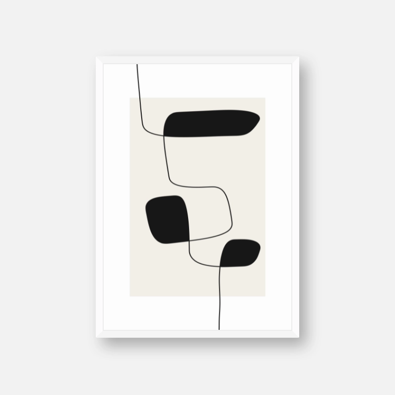 Black random line with abstract shapes beige neutral background minimalist set of two art print