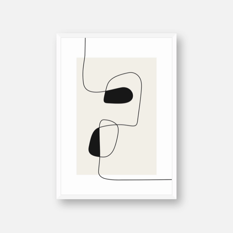 Random wiggley black line with intersections abstract shapes neutral background minimalist art print