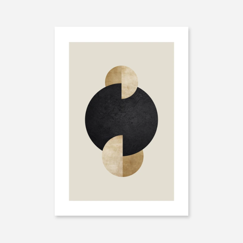 Eclipse minimalist black beige brown circles abstract mid-century style art print