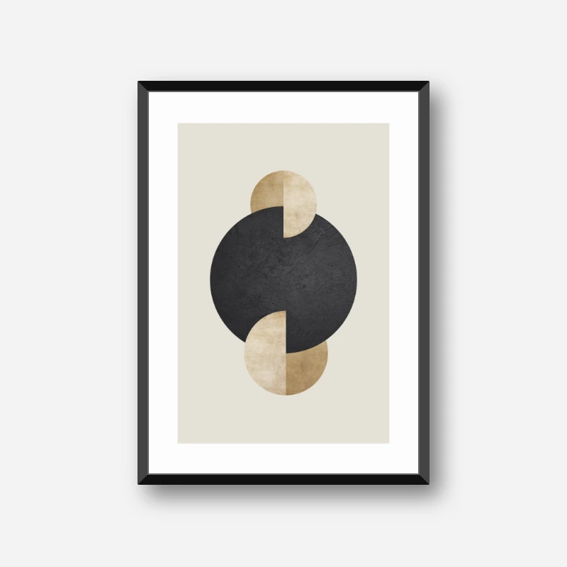 Eclipse minimalist black beige brown circles abstract mid-century style art print