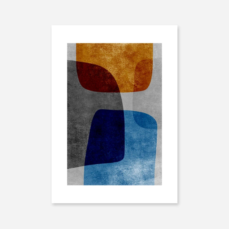 Random abstract orange blue grey shapes on concrete grunge effect downloadable art print