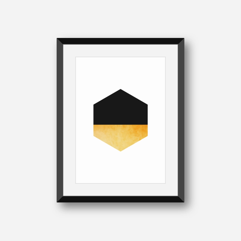 Black and yellow hexagon geometric minimalist Scandinavian style printable wall art, digital print