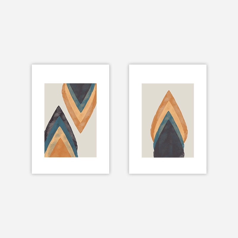 Abstract warm neutral watercolour minimalist Scandinavian mid-century style set of two artwork