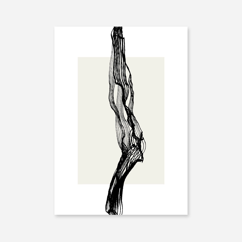 Black tree branch with neutral beige background minimalist abstract downloadable wall art