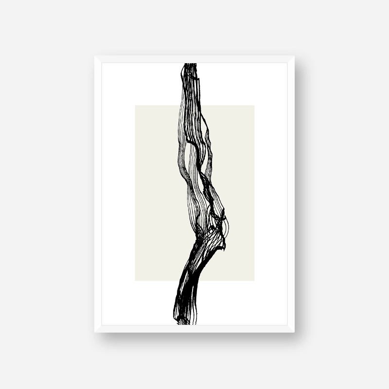 Black tree branch with neutral beige background minimalist abstract downloadable wall art