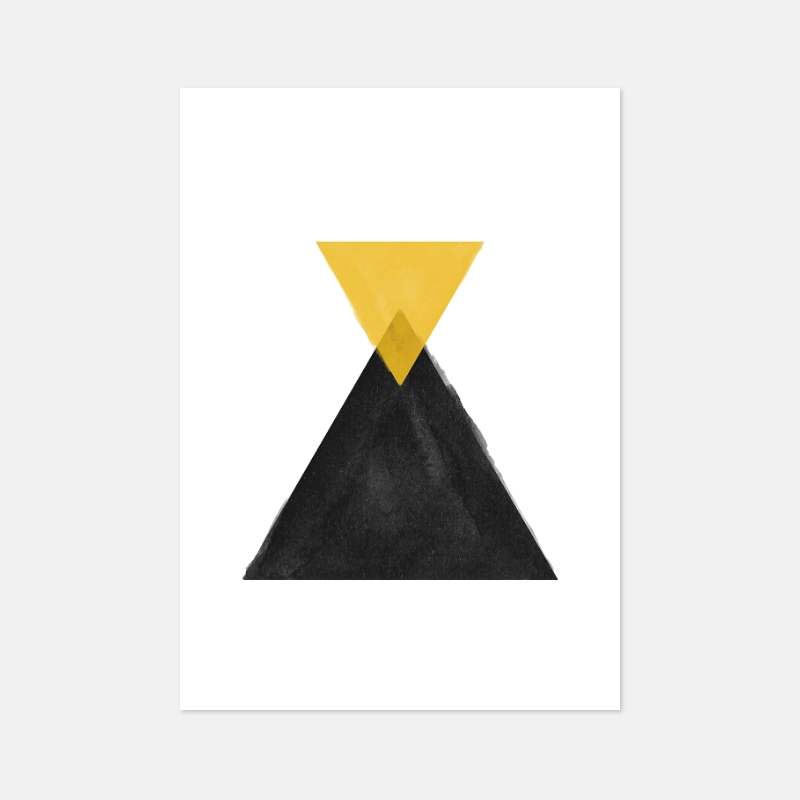 Yellow and black watercolour triangles downloadable wall art, digital print