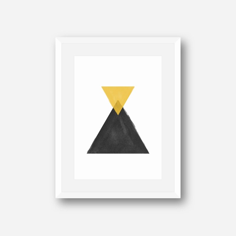 Yellow and black watercolour triangles downloadable wall art, digital print