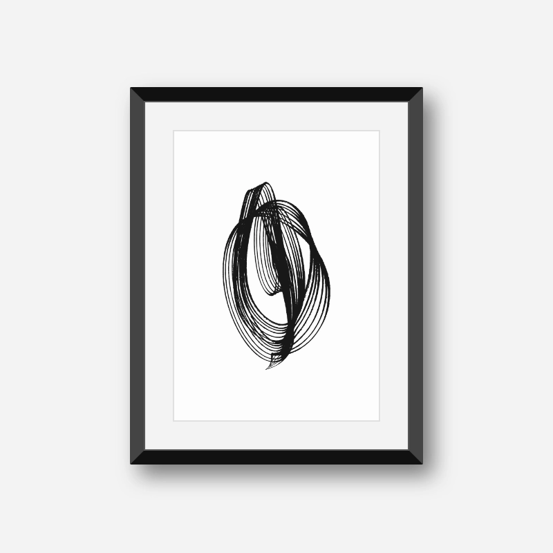 Black and white abstract minimalist chaotic circles art print design digital wall art