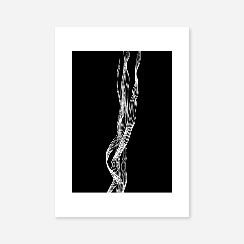 Abstract white strokes on black background digital art print to download