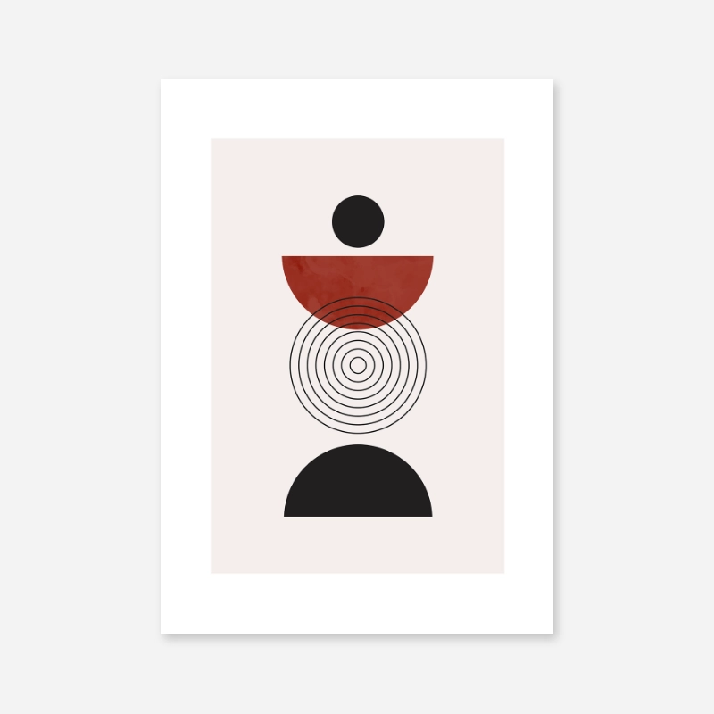Mid-century abstract art print with sweet brown red and isabelline light colour background