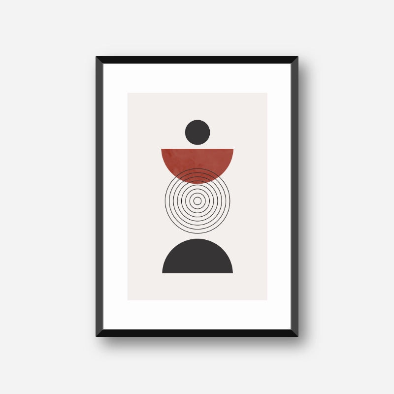 Mid-century abstract art print with sweet brown red and isabelline light colour background