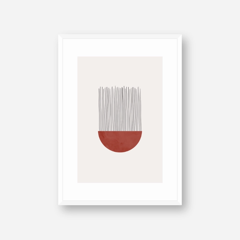 Jellyfish abstract minimalist art print in red and light neutral colours to download