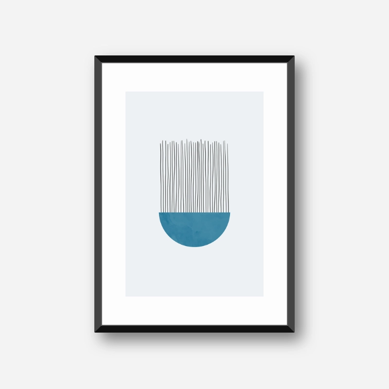 Jellyfish abstract minimalist art print in cg blue and light blue colours