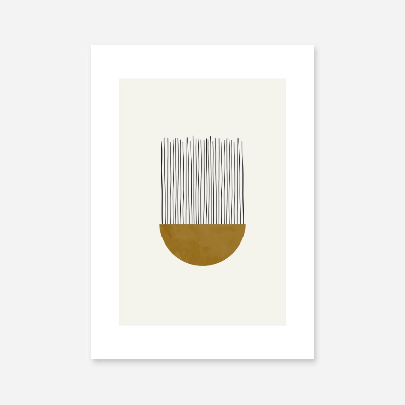 Jellyfish abstract minimalist art print in metalic sunburst and light brown colours