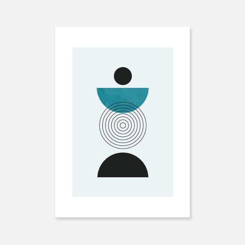 Mid-century abstract minimalist free printable design with teal blue colours 